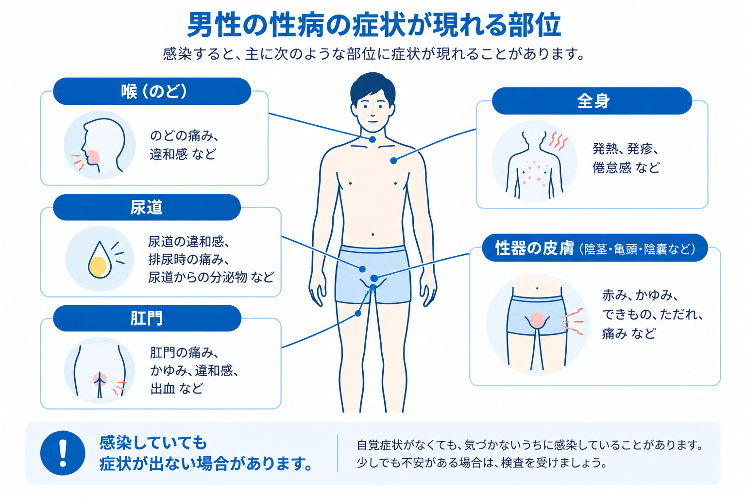 男性の性病の症状に関する説明図